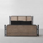 Solid Wood Cane Bed – Black Finish | Modern Rattan King & Queen Bed