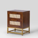 Mango Wood Cane Bedside Table with Iron Stand – Walnut Finish