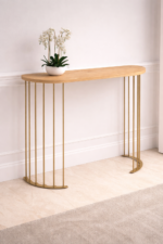 Oak Wood Console Table with Gold Metal Stand | Modern Entryway Table - Image 2