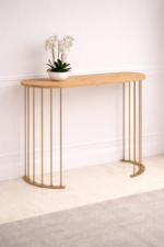 Oak Wood Console Table with Gold Metal Stand | Modern Entryway Table - Image 13