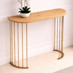 Oak Wood Console Table with Gold Metal Stand | Modern Entryway Table