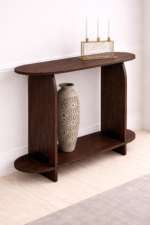 Solid Wood Curve Shape Console Table - Walnut Finish - Image 2