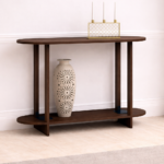 Solid Wood Curve Shape Console Table - Walnut Finish