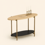Oak Wood Entryway Console Table – Curved Shape with Open Shelf - Image 3