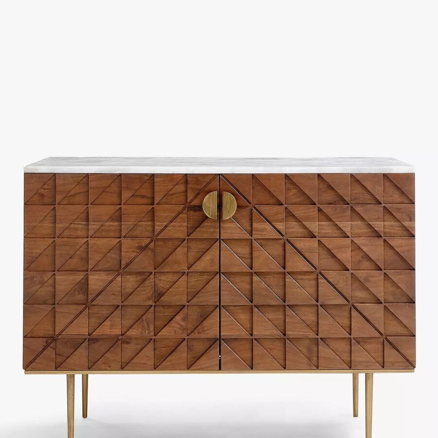 Sheesham Wood 2 Door Marble Top Cabinet