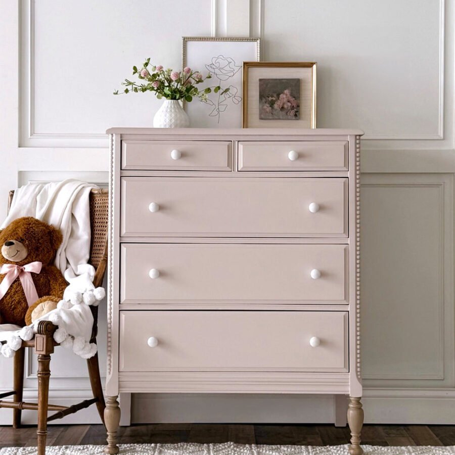 Solid Wood Chest of Drawer - Blush Pink Matte Finish