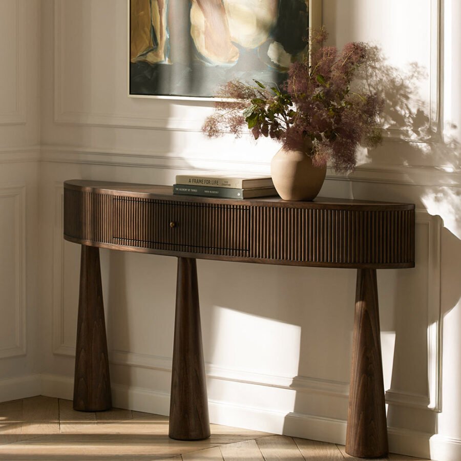 Solid Wood 1 Drawer Console Table – Walnut Finish Entryway Furniture