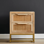 Mango Wood Cane Bedside Table - 2 Drawer Natural Finish