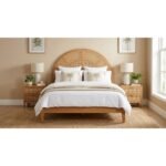 Solid Wood Cane Bed with Curved Headboard – Natural Finish - Image 4
