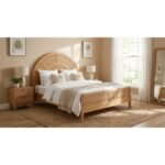 Solid Wood Cane Bed with Curved Headboard – Natural Finish - Image 6