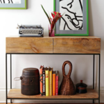 Sheesham Wood Industrial Console Table with Metal Stand