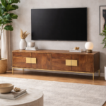 Sheesham Wood Media TV Unit Brass Handles - Honey Finish