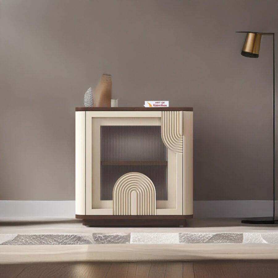 Solid Wood Fluted Glass 1 Door Bedside Table | Wooden Nightstand