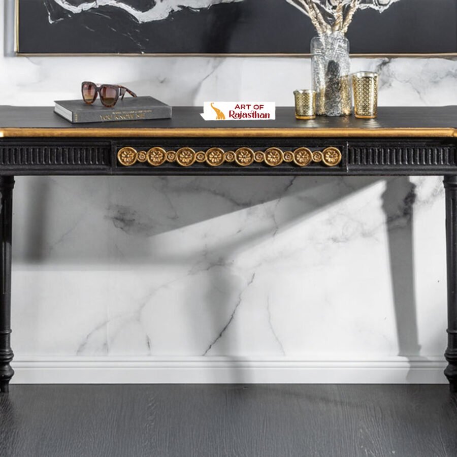 Solid Wood Console Table – Black & Gold Finish