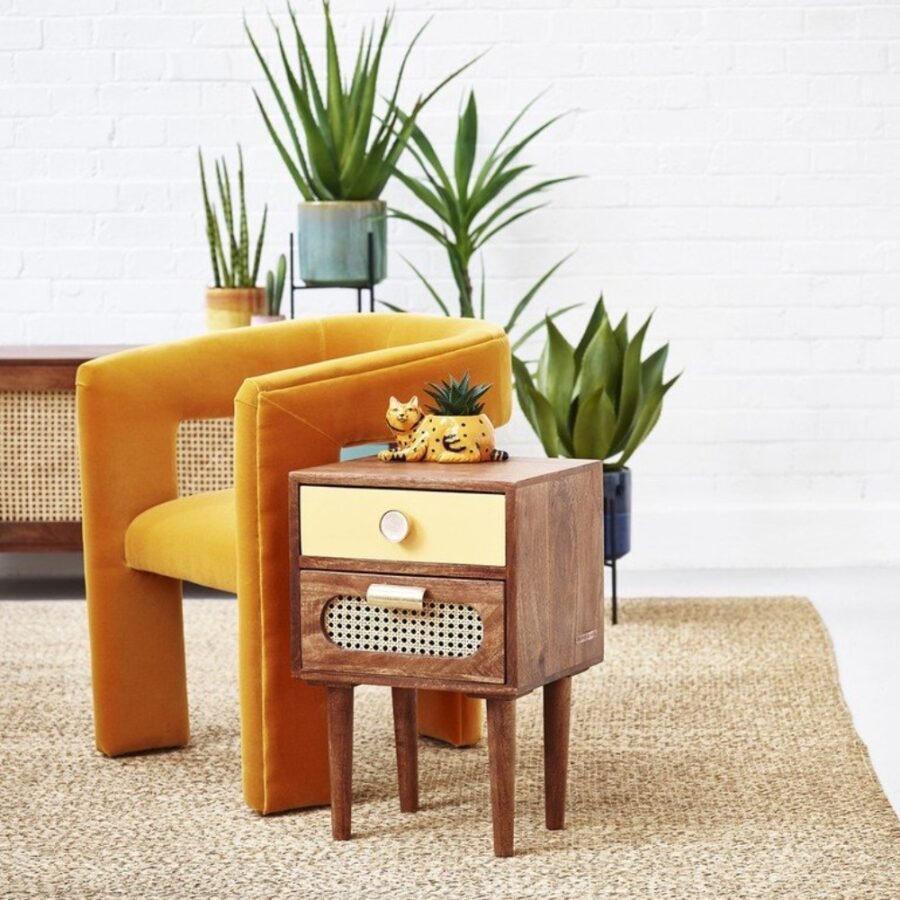 Sheesham Wood Bedside Table with Drawers | Solid Wood Nightstand – Matt Finish