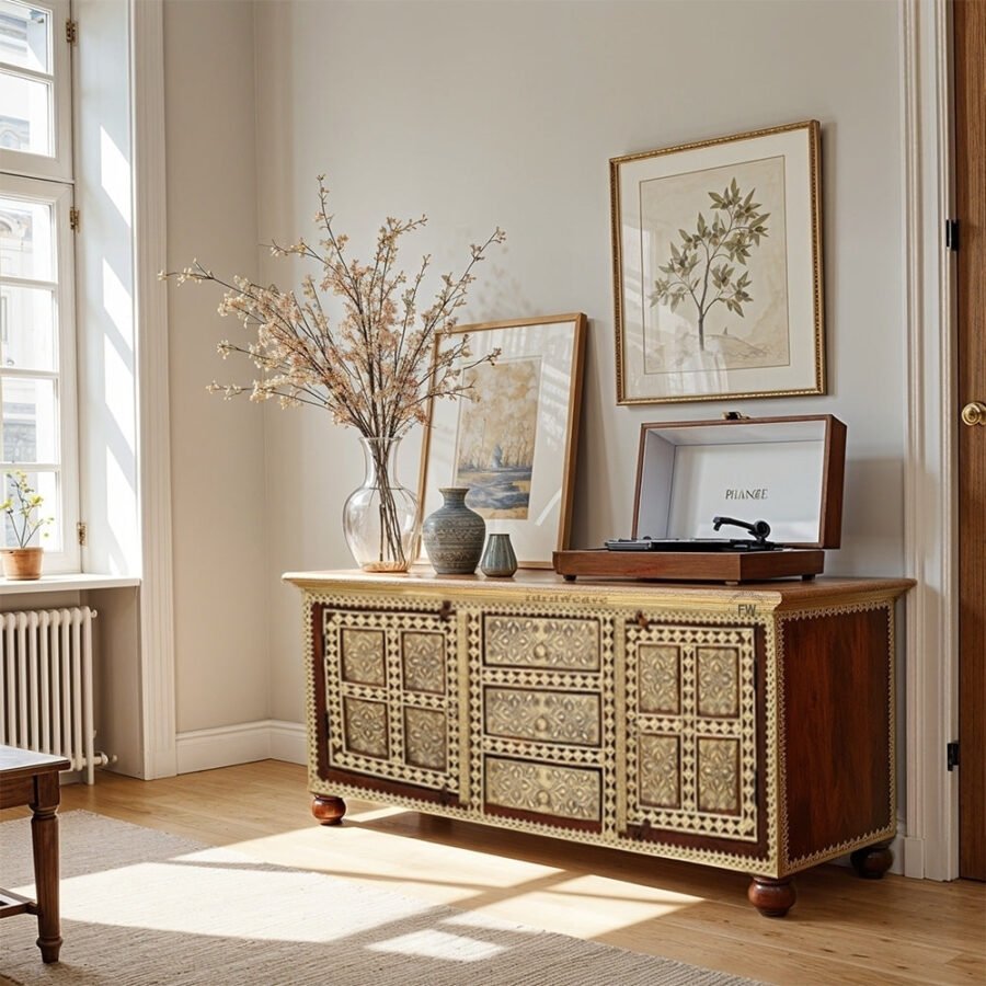 Sheesham Wood Sideboard 2 Door 3 Drawer | Teak Finish