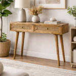 Mango Wood Cane Console Table with 2 Drawers | Natural Finish