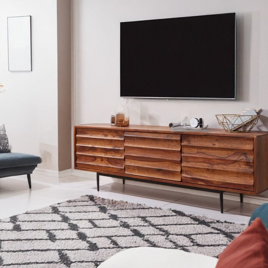 Sheesham Wood Media TV Unit - Honey Finish