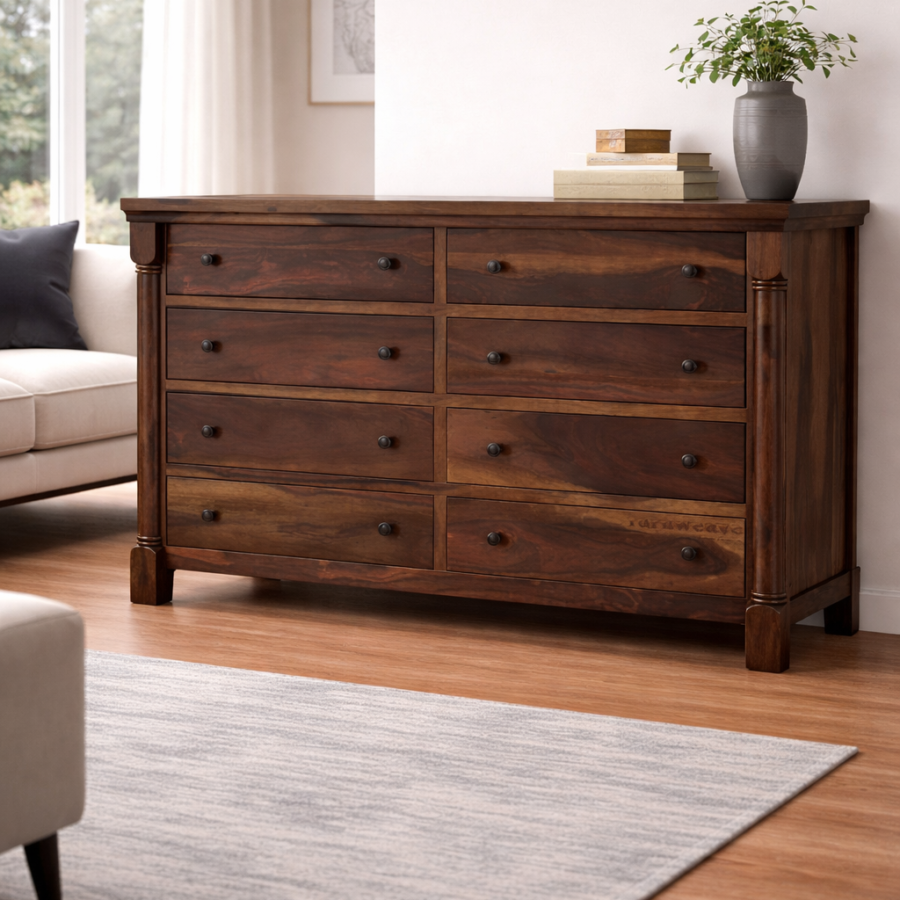 Sheesham Wood Chest of Drawers – 8 Drawers | Walnut Finish