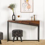 Sheesham Wood 3 Drawer Console Table with Black Metal Stand