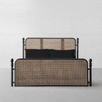 Solid Wood Cane Bed – Black Finish | Modern Rattan King & Queen Bed - Image 2