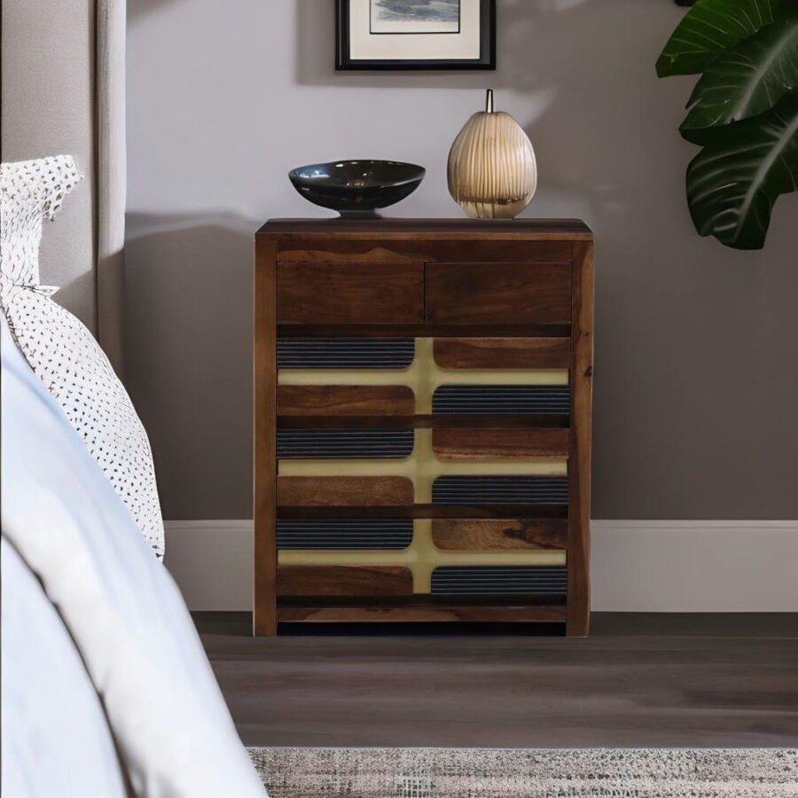 Sheesham Wood Chest of Drawers with 5 Drawers – Teak Finish