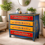 Mango Wood Hand Painted Chest of Drawers with 4 Drawers