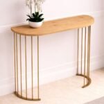 Oak Wood Console Table with Gold Metal Stand | Modern Entryway Table