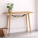 Oak Wood Entryway Console Table with Fabric Sling Shelf