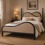 Mango Wood Curved Cane Bed – Black Finish | Solid Wood Rattan Bed - Image 2