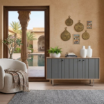 Oak Wood 3 Door Sideboard – Grey Finish with 6 Shelves