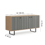 Oak Wood 3 Door Sideboard – Grey Finish with 6 Shelves - Image 7