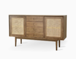 Acacia Wood Cane Sideboard - 2 Doors & 4 Drawers Walnut Finish - Image 2
