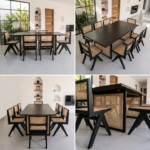 Solid Sheesham Wood 8 Seater Dining Table Set with Rattan Chairs – Black Finish (6, 8 & 10 Seater Options) - Image 8