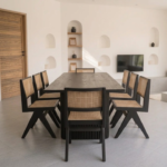 Solid Sheesham Wood 8 Seater Dining Table Set with Rattan Chairs – Black Finish (6, 8 & 10 Seater Options) - Image 3