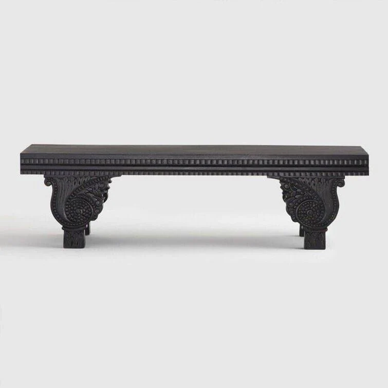 Solid Wood Hand Carved Console Table Cum Coffee Table – Black Finish