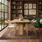 Solid Wood Cane Rectangle Dining Table with 4 Chairs - Natural Finish - Image 8