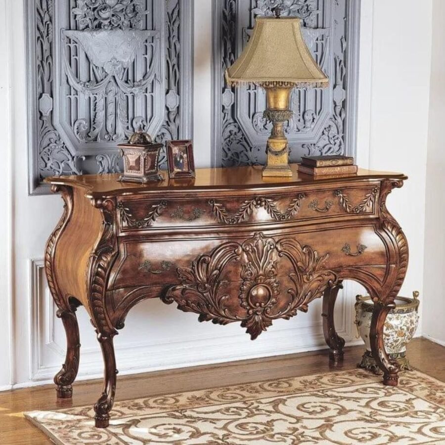 Sheesham Wood Hand Carved Console Table – Natural Finish Entryway Table