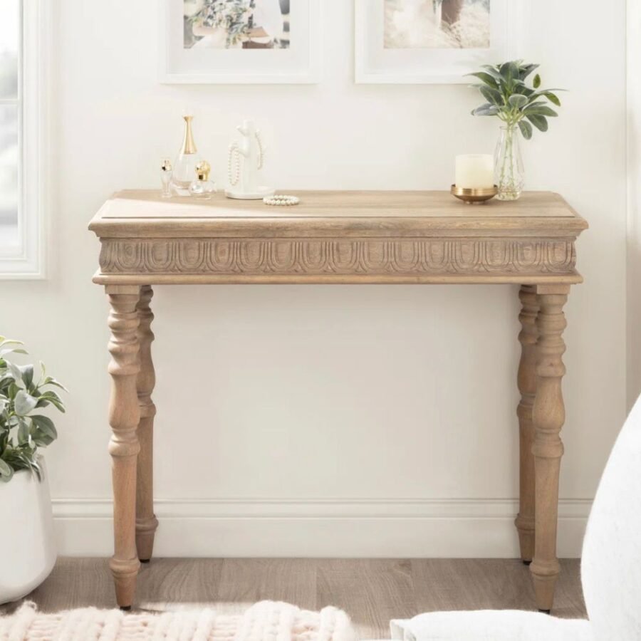 Mango Wood Hand Carved Console Table – Natural Finish Entryway Table