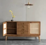 Acacia Wood Cane Sideboard - 2 Doors & 4 Drawers Walnut Finish - Image 15