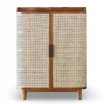 Mango Wood Cane Cabinet 2 Door – Natural Finish - Image 3