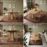 Solid Wood Cane Rectangle Dining Table with 4 Chairs - Natural Finish - Image 7