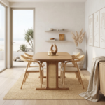 Solid Wood Cane Rectangle Dining Table with 4 Chairs - Natural Finish - Image 9