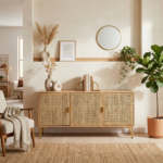 Mango Wood Rattan Sideboard – Natural Finish, Stylish Storage