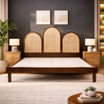 Solid Wood Cane Bed – Natural Finish | Handcrafted Wooden Cane Bed for Modern Homes