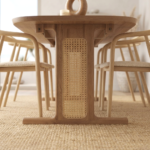 Solid Wood Cane Rectangle Dining Table with 4 Chairs - Natural Finish - Image 5