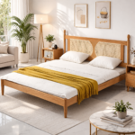 Teak Wood Rattan Bed – Natural Finish | Solid Wood Cane Bed for Modern Bedrooms - Image 2