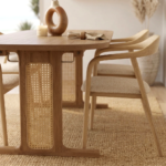 Solid Wood Cane Rectangle Dining Table with 4 Chairs - Natural Finish - Image 10