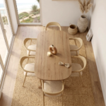Solid Wood Cane Rectangle Dining Table with 4 Chairs - Natural Finish - Image 4