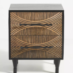 Mango Wood Hand Carved Bedside Table 2 Drawers – Black Finish Nightstand